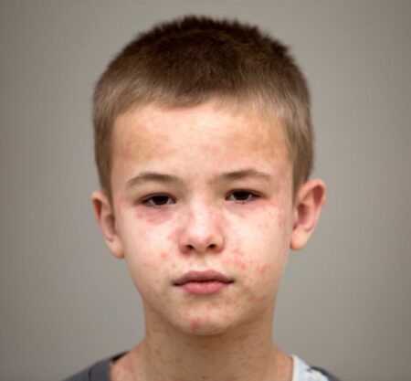 Picture of a small boy with measles.